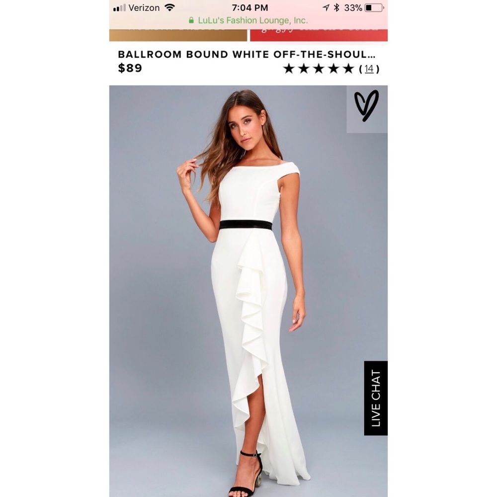 LuLu’s Ballroom Bound white off the shoulder dress
